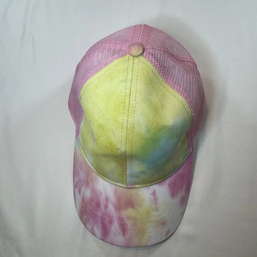 Angela & William Tie Dye Ponytail Trucker Hat Pink Mesh Baseball Cap One Size